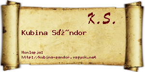 Kubina Sándor névjegykártya
